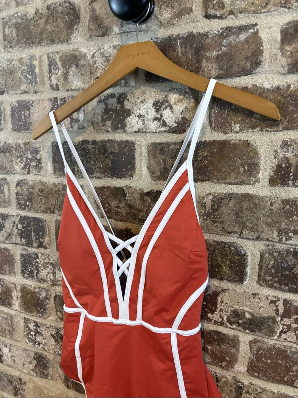 Cupshe Orange One-Piece Swimsuit with White Trim Size M
